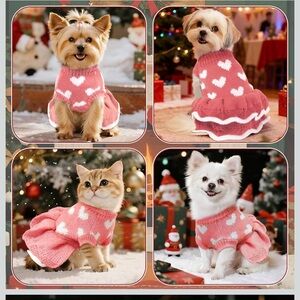 NWOT Dog Sweaters Heart Knitted Sweaters Dress Winter Coat Puppy Warm Valentine